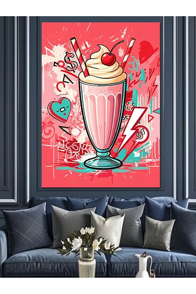 Tablomega Strawberry Milkshake Decorative Canvas - Mdf Wooden Table