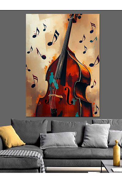 Tablomega Double Bass and Musical Notes Decorative Canvas - Mdf Wooden Table