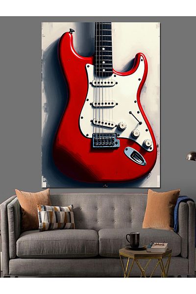 Tablomega Red Electric Guitar Decorative Canvas - Mdf Wooden Painting