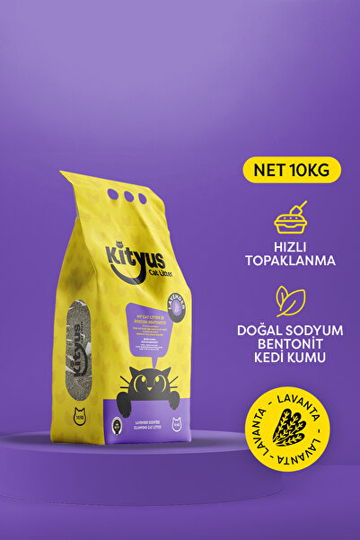 Kityus İnce Taneli Tozsuz, Topaklanan Lavanta Kokulu Bentonit Kedi Kumu 10Kg
