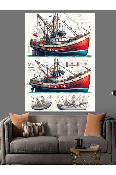 Tablomega Wooden Boat Ship Drawings Decorative Canvas - Mdf Wooden Painting