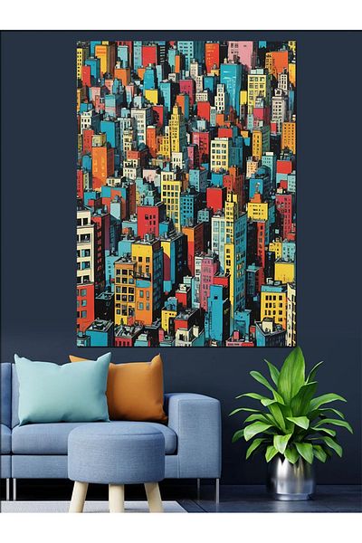 Tablomega Colorful City Streets Decorative Canvas - Mdf Wooden Painting