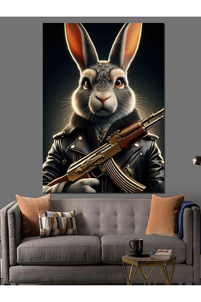Tablomega Armed Rabbit Decorative Canvas - Mdf Wooden Painting
