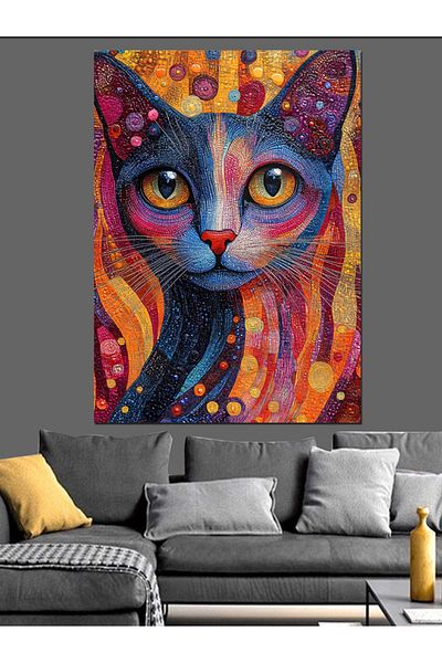 Tablomega Colorful Cat Portrait Decorative Canvas - Mdf Wooden Painting