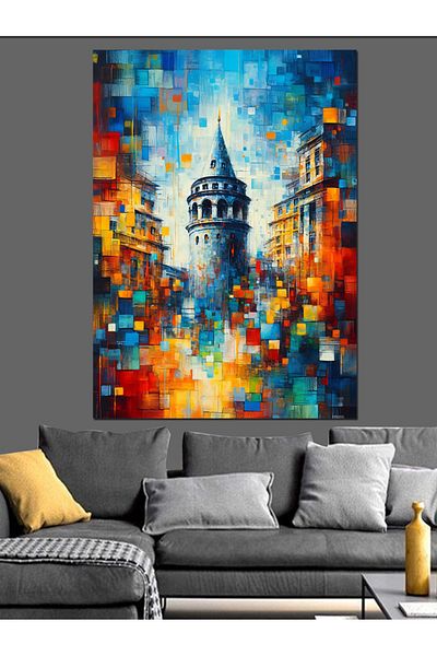 Tablomega Colorful Galata Tower Decorative Canvas - Mdf Wooden Painting
