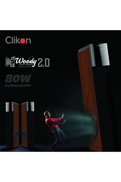 CLIKON Woody Tower Speakers, 2.0 Bluetooth, FM, USB/SD, Mic, Remote, 2Y Warranty CK866