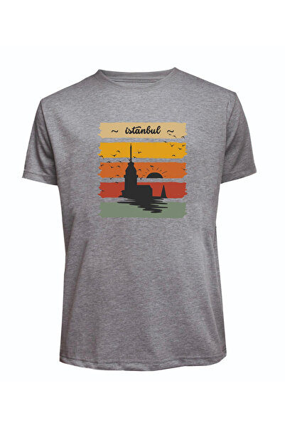 Baran Işık Unisex Istanbul Written Maiden's Tower T-Shirt με στάμπα, βαμβακερ...