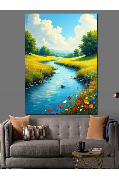 Tablomega Peaceful Flow of Nature Decorative Canvas - Mdf Wooden Painting