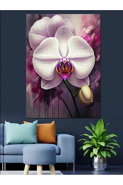 Tablomega White Orchid and Soft Colors Decorative Canvas - Mdf Wooden Table