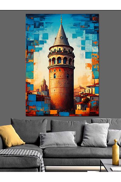 Tablomega Colorful Imaginary Decorative Canvas of Galata - Mdf Wooden Painting