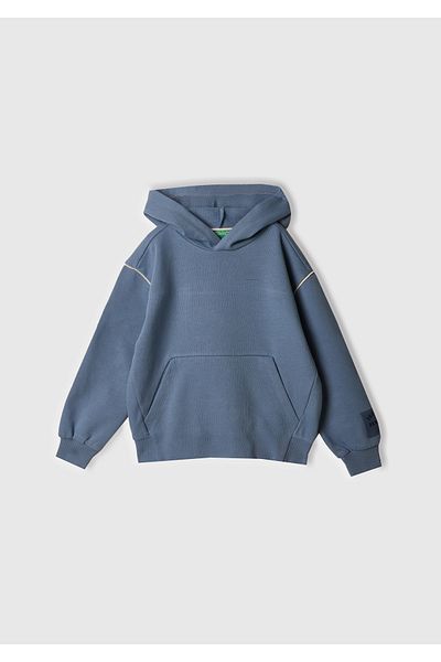 United Colors of Benetton Момчешки суитшърт с качулка и джоб с лого и райета в синьо, авиаторски стил