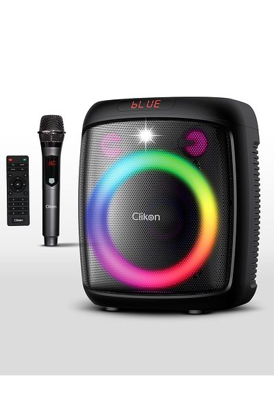 CLIKON Aura Stream Pro Wireless Party Speaker, Light Show, Mic, Display, Bluetooth, 2Y Warranty