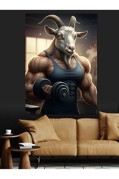 Tablomega Weight Lifting Goat Decorative Canvas - Mdf Wooden Table