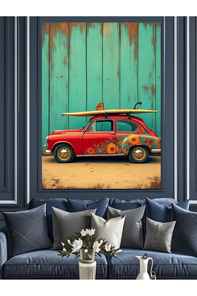 Tablomega Retro Ride in a Car Decorative Canvas - Mdf Wooden Painting