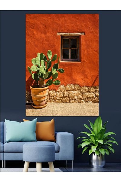 Tablomega Cactus And Orange Wall Decorative Canvas - Mdf Wood Table
