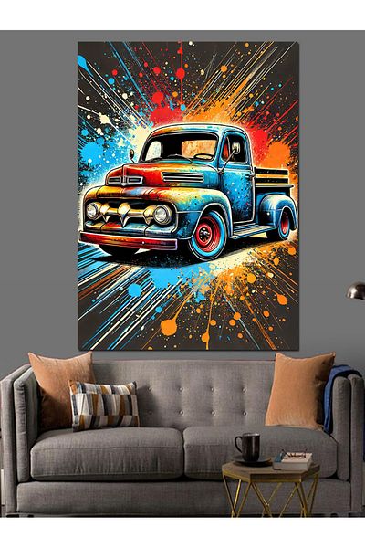 Tablomega Camion Retro Canvas Decorativ în Culorile Explodante - MDF Lemn