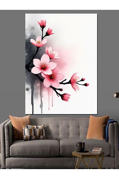 Tablomega Pink Cherry Blossoms Decorative Canvas - Mdf Wooden Painting