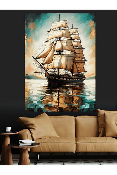 Tablomega Sailing Ship and Sea Decorative Canvas - Mdf Wooden Painting
