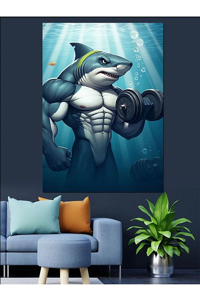 Tablomega Bodybuilding Shark Decorative Canvas - Mdf Wooden Painting