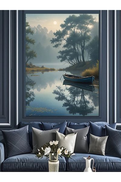 Tablomega A Silent Boat on the Lake Decorative Canvas - Mdf Wooden Painting