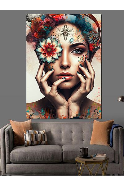 Tablomega Față artistică și flori pânză decorativă - pictură din lemn MDF