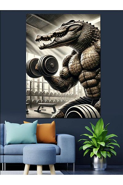 Tablomega Muscular Crocodile Strength Decorative Canvas - Mdf Wooden Painting