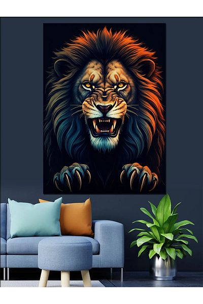 Tablomega Roaring Lion Decorative Canvas - Mdf Wooden Painting