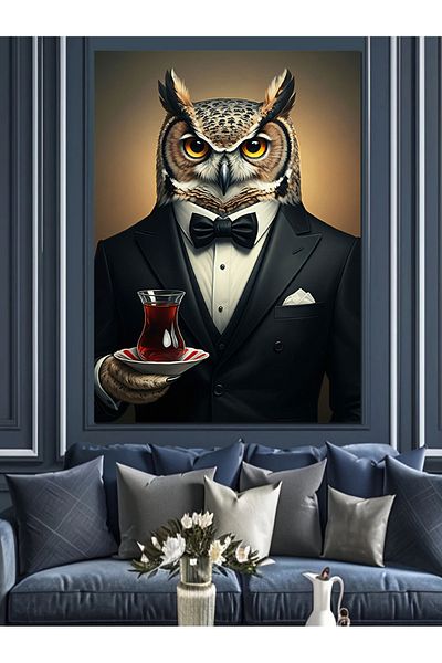 Tablomega Tea and Owl Decorative Canvas - Mdf Wooden Painting