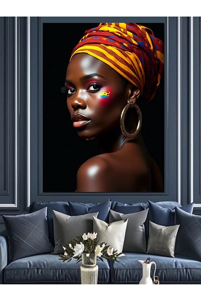 Tablomega African Elegant Woman Decorative Canvas - Mdf Wood Painting