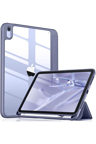 AWH iPad 10th Gen 10.9" Case, Clear Back, Pencil Holder, Slim Fit, Auto Wake/Sleep, Blue Gray Cover