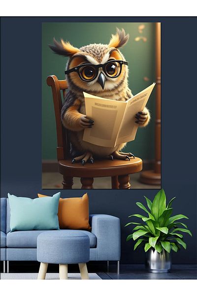 Tablomega Owl Reading Newspaper Decorative Canvas - Mdf Wooden Painting