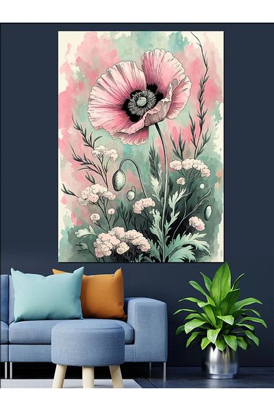 Tablomega Pink Flower Field Decorative Canvas - Mdf Wooden Table