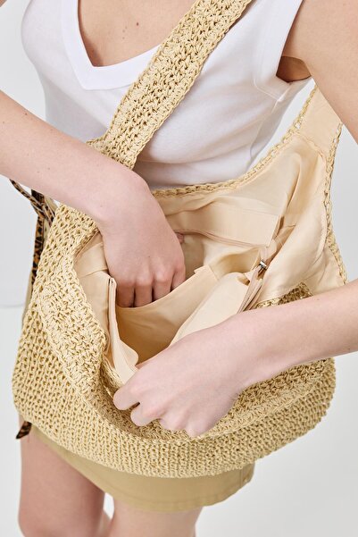C&City Beige Straw Shoulder Bag Y9203