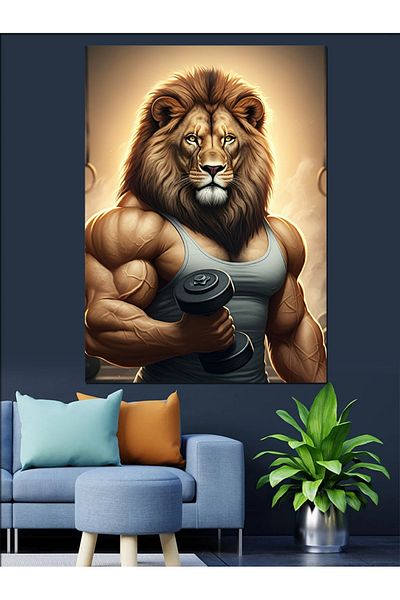 Tablomega Pânză decorativă Halter Lifting Strong Lion - Lemn MDF