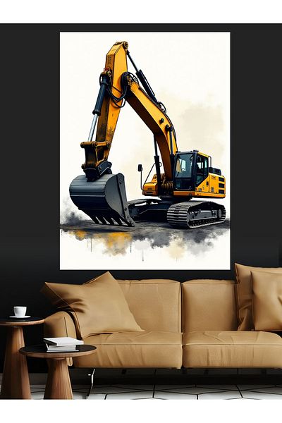 Tablomega Digger Engineering Vehicle Decorative Canvas - Mdf Wooden Painting