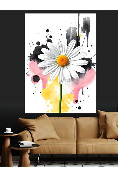 Tablomega Daisy's Brush Traces Decorative Canvas - Mdf Wooden Painting