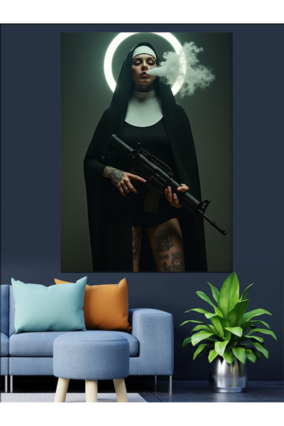 karizmart Siyah Giyimli Rahibe Dekoratif Kanvas - Mdf Ahşap Tablo