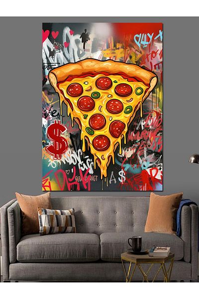 Tablomega Pizza and Graffiti Theme Decorative Canvas - Mdf Wooden Table