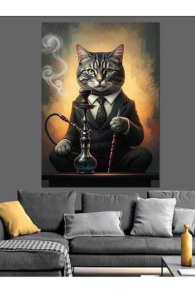 Tablomega Stylish Cat with Hookah Decorative Canvas - Mdf Wooden Painting