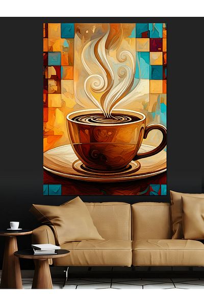 Tablomega Stylish Coffee Presentation and Patterns Decorative Canvas - Mdf Wooden Table