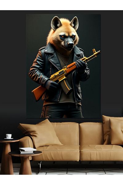 Tablomega Armed Raccoon Courage Decorative Canvas - Mdf Wooden Painting