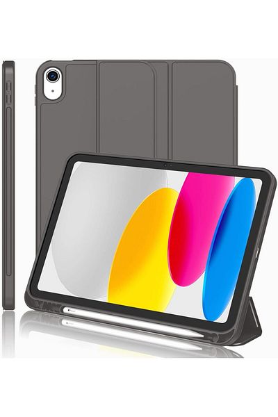 AWH iPad 11"/10.9" Case, Pencil Holder Trifold Stand, Soft TPU Back Auto Wake/Sleep, Space Gray