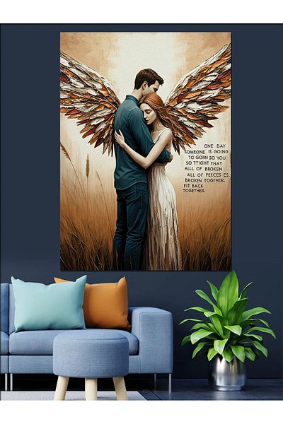 Tablomega Angels Wrapped in Love Decorative Canvas - Mdf Wooden Painting