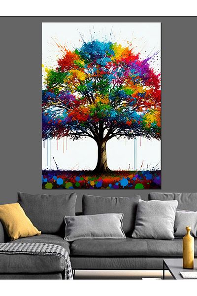 Tablomega Colorful Tree Decorative Canvas - Mdf Wooden Table