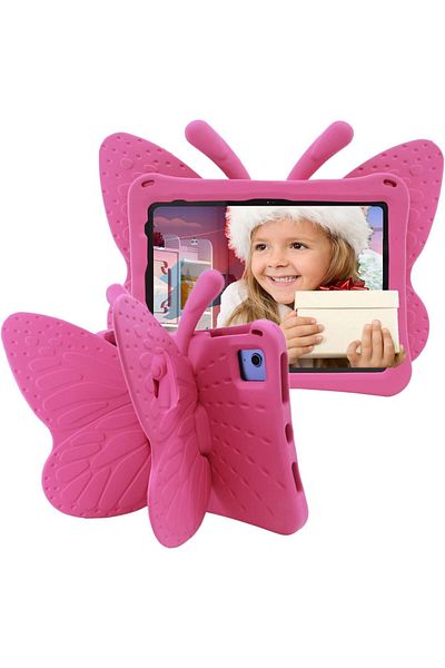 AWH Kids iPad 11"/10.9" Case, Soft EVA Foam, Butterfly Stand, Magenta, Child-Friendly, Cute Design