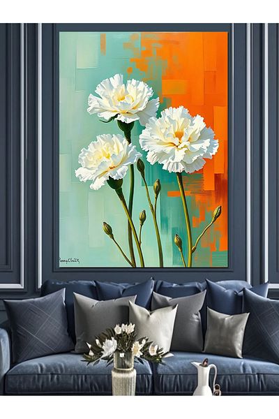 Tablomega Elegance of White Flowers Decorative Canvas - Mdf Wooden Painting