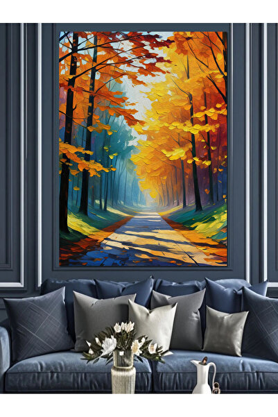 KanvasSepeti Есенна горска пътека Декоративна маслена картина Текстурирана ви...