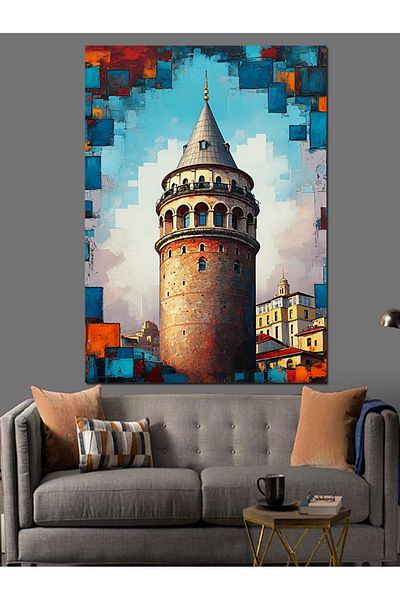 Tablomega Galata Tower and Geometry Decorative Canvas - Mdf Wooden Painting