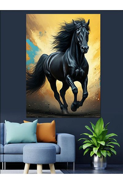 Tablomega Black Horse's Power Decorative Canvas - Mdf Wooden Painting