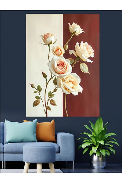 Tablomega Elegant White Roses Decorative Canvas - Mdf Wooden Painting